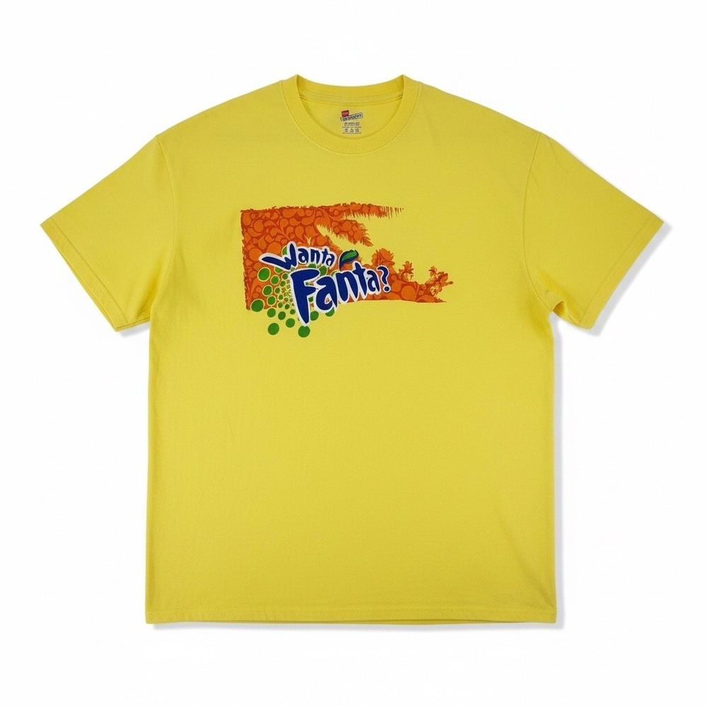 Hanes Wanta Fanta Soda Graphic Tee Mens XL Yellow Cotton Short Sleeve T-Shirt